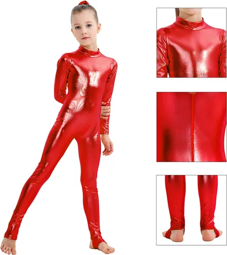 Vista 4 de YgneeDom Body de una pieza de elastano de manga larga metálico brillante para niñas, Metálico