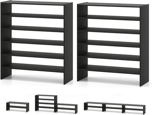 Vista 11 de COSTWAY Zapatero de 6 niveles, estante organizador de zapatos extra ancho con diseño apilable, soporte de almacenamiento de zapatos ajustable
