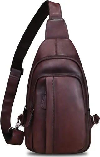 Vista 2 de IVTG Bolso bandolera de cuero genuino para hombres y mujeres, bolso cruzado vintage de cuero real para viajes, senderismo, Café, Bolso bandolera