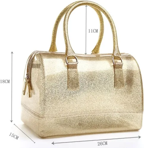 Vista 3 de Bolso de cristal transparente de color caramelo con forma de almohada de gelatina de verano para mujer