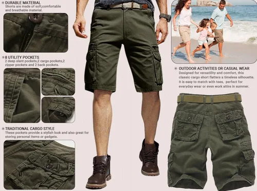 Vista 6 de Alalaso Mens Cargo Shorts Relaxed-Fit Ripstop Lightweight Pants Hiking Outdoor Work Short Trousers with Multi-Pocket
