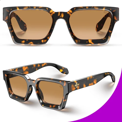 Vista 6 de VISOONE Moda 100% UV400 Protección Rectángulo TR90 Y2K Gafas de sol Accesorios para Mujeres Hombres RIVER, Tortuga de cocomarrón claro