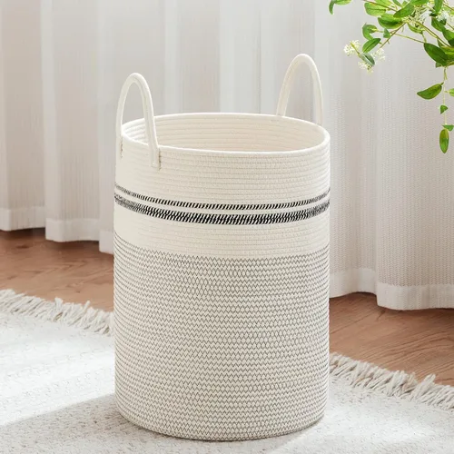 Vista 12 de VIPOSCO Cesta de lavandería tejida pequeña de 30L, color marrón y blanco