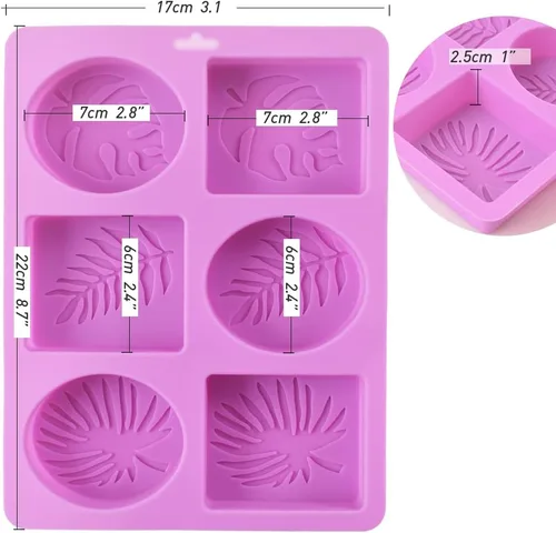Vista 2 de ionEgg Molde de jabón rectangular y ovalado de silicona con patrones de hojas, paquete de 2