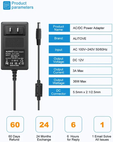 Vista 2 de ALITOVE Fuente de alimentación de 12V 3A DC 12 voltios 3A 36W AC/DC adaptador de corriente 100 ~ 240V AC a DC 12V Convertidor, Negro 2-Pack