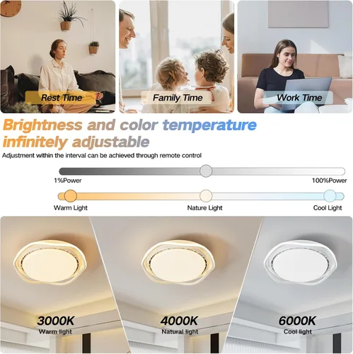 Vista 3 de Ventilador de techo cerrado sin aspas con luz y control remoto, tres niveles de iluminación ajustables, blanco, adecuado para sala de estudio