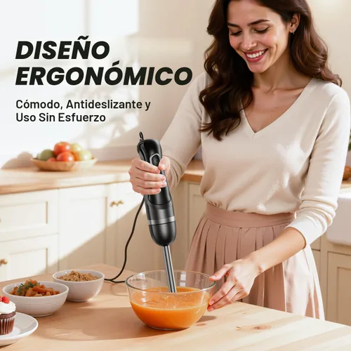 Vista 4 de Turelar Immersion Blender Corded 400W, 2 Speed, Emulsifier, Blend, BPA-Free Batidora de mano, mango ergonómico, cuchillas de acero inoxidable Negro