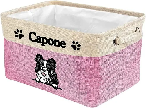 Vista 8 de Cesta de almacenamiento plegable personalizada con lindo borde de perro, plegable y resistente de tela resistente para juguetes de mascotas, cubo