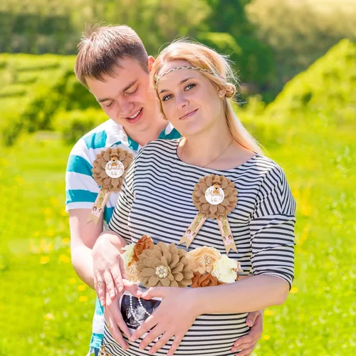 Vista 3 de Ovveroche Banda de maternidad de oso de peluche para mamá para ser papá para ser papá para ser ramillete, banda de flores para baby shower, vestido