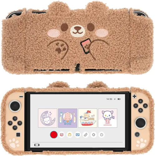 Vista 8 de GeekShare Estuche de peluche compatible con Switch 2 (2025), cubierta protectora NS2 para consola Switch y controlador de agarre tipo oso de peluche