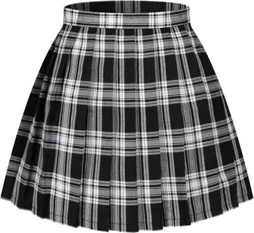 Vista 48 de Faldas plisadas a cuadros de cintura alta para mujeres y niñas, talla grande, uniforme escolar, mini disfraces de cosplay