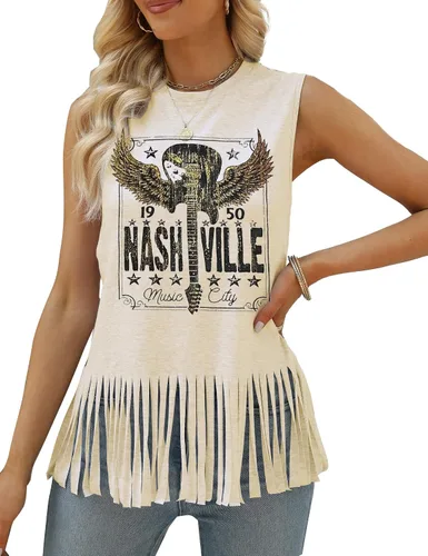 Vista 3 de iliheyov Nashville - Camiseta sin mangas para mujer, diseño de festival de música country, estampado gráfico, sin mangas, Nash Music