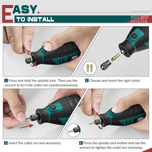 Vista 5 de NEU MASTER Kit de herramientas rotativas de 180 W con 160 accesorios, juego de herramientas rotativas con cable de 6 velocidades 10000-35000 RPM