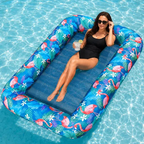 Vista 8 de FindUWill Flotador de Piscina Lounge de Gran Tamaño, 72" X 37" Flotadores de Piscina Extra Grandes Cubiertos de Tela para Adultos, Tumbona Inflable