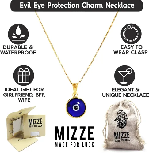 Vista 8 de Collar de cadena de oro de 14 quilates de 20 pulgadas de largo con dije de protección contra el mal de ojo de vidrio azul de 0.394in para mujer