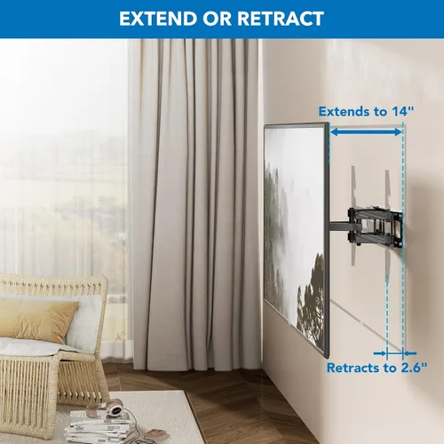 Vista 6 de Mount-It! Soporte de pared para TV de movimiento completo con brazos dobles resistentes, extensión de 14 pulgadas y compatible con televisores de 37