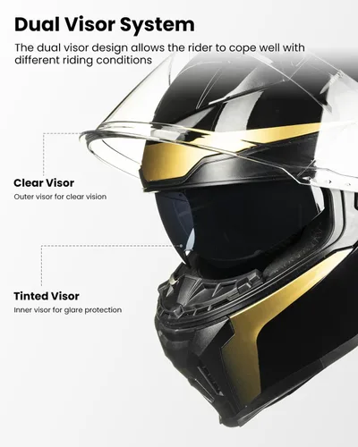 Vista 4 de Casco de motocicleta Auboa de cara completa para adultos, hombres y mujeres, con doble visera, Street Bike Racing, DOT, modelo MF565