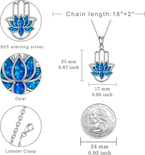Vista 4 de Hamsa Hand Necklace for Women,925 Sterling Silver Hamsa Lotus Evil Eye Pendant Hand of Fatima Tree Elephant Necklaces,Hamsa Hand of Fatima Amulet