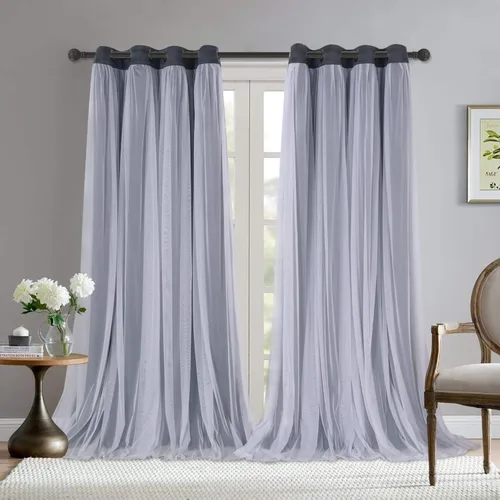 Vista 38 de BONZER Cortinas opacas con superposición transparente, mezcla y combina paneles de ventana de doble capa con aislamiento térmico para sala de estar