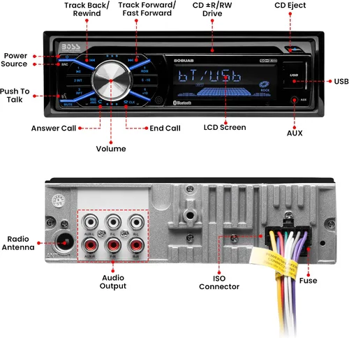 Vista 5 de BOSS Audio Systems 508UAB Estéreo para Auto - Single DIN, Bluetooth, Reproductor de CD, Receptor de Radio AM/FM, Entrada Auxiliar, USB, Micrófono