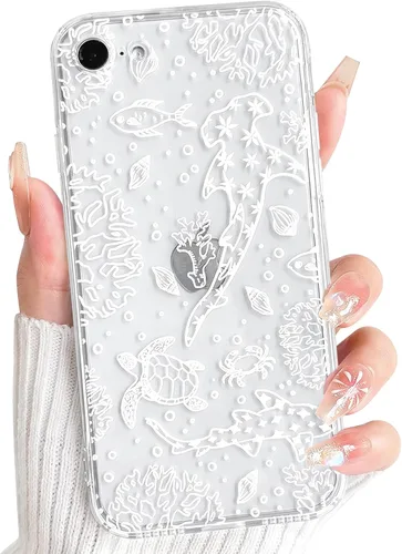 Vista 50 de NITITOP Funda para iPhone 13 Clear Sea Animal - Pez negro Pescado Negro