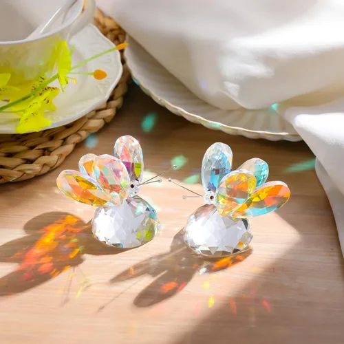 Vista 2 de Qianwei 2 figuras de mariposa de cristal, coloridas hechas a mano, regalos de mariposa para mujeres, animales de cristal, mariposas de cristal