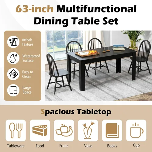 Vista 3 de Giantex Juego de mesa de comedor para 4, mesa de comedor rectangular de madera y 4 sillas de comedor Windsor, juego de comedor moderno de 5 piezas
