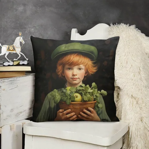 Vista 13 de Fundas de almohada de granja con diseño de feliz día de San Patricio con un gato en un sombrero de trébol, fundas de almohada de terciopelo