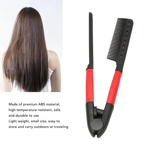 Vista 2 de Peine alisador de cabello, 3 piezas portátil multiusos en forma de V peine recto para cabello anudado
