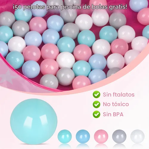 Vista 3 de Pozo de pelotas para bebés con 50 bolas, tienda de campaña desplegable de princesa con luces de estrella para regalo de cumpleaños de 1, 2 a 3 años