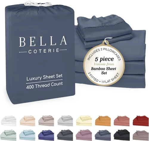 Vista 23 de Bella Coterie - Juego de sábanas tamaño individual, viscosa de bambú, de cultivo orgánico, ultrasuaves, refrescantes para calurosos, esquinas tipo