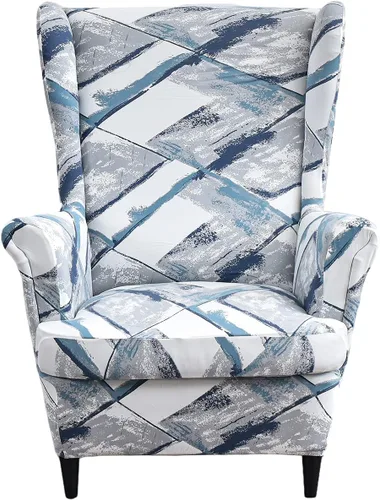 Vista 18 de Wingback - Funda elástica para silla, 2 piezas, con respaldo de ala, funda protectora de muebles impresa, suave con parte inferior elástica