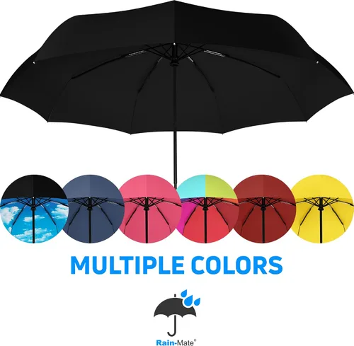 Vista 8 de Paraguas de viaje compacto Rain-Mate - Miniparaguas plegable de bolsillo a prueba de viento - Botón de apertura y cierre automático y dosel