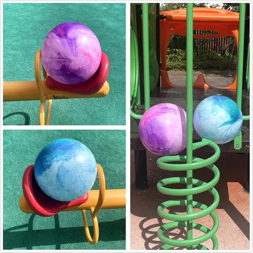 Vista 5 de Pelotas hinchables marmoleadas, juego de 2 bolas inflables grandes con bomba de aire manual y 2 puntas de cabeza
