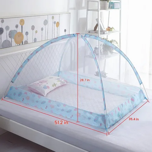 Vista 6 de Mosquitera para cuna, toldo de red transpirable para cuna, tamaño universal, protección plegable, cubierta de red de malla arqueada para cuna A-azul