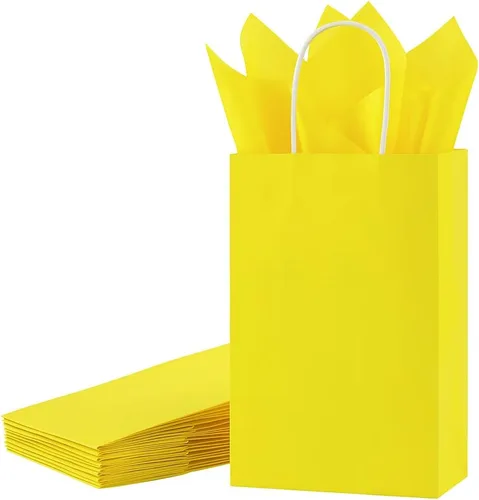 Vista 13 de SUNCOLOR Bolsas de regalo negras con asas, paquete de 24 bolsas pequeñas de papel kraft para fiestas, 7.9 x 5.12 x 3.15 pulgadas con papel de seda