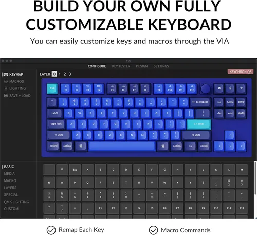 Vista 4 de Keychron Q3 - Pomo de teclado mecánico personalizado con cable TKL Tenkeyless QMKVIA macro programable con interruptor rojo Gateron G Pro