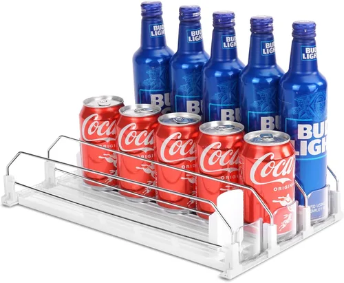 Vista 9 de Dispensador de bebidas para refrigerador, organizador de latas de soda autoempujable para refrigerador, 3 filas han sido montadas, organizador