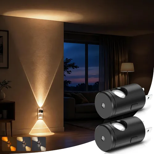 Vista 16 de LED Night Light Project 180° Rotating Night Lights Plug into Wall 2 Pack Mini Lens, Dusk to Dawn Sensor, 3000K/5000K/Amber Dimmable Nightlight for
