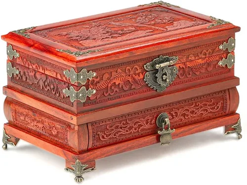 Vista 5 de Cerradura antigua, cerrojo, bisagras, manija de cajón, caja de protectores de esquina y patas, kit de herrajes decorativos para caja de madera