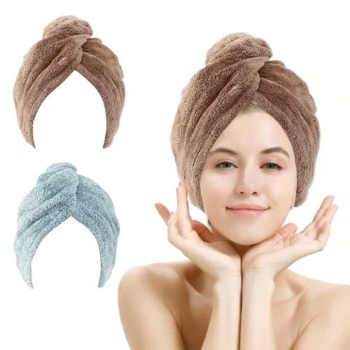 Vista 15 de M-bestl Paquete de 2 toallas de microfibra para el cabello, toalla de secado de cabello con diseño de botón, toalla para la cabeza para secar