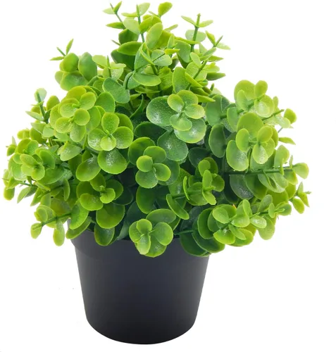 Vista 10 de OFFIDIX - Plantas artificiales de plástico con macetas de eucalipto para decoración en el hogar, oficina, planta de plástico sintético con macetas