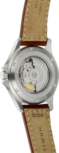 Vista 2 de Hamilton H64455533 reloj automático de acero inoxidable, serie Khaki King, con correa de cuero marrón de hombre