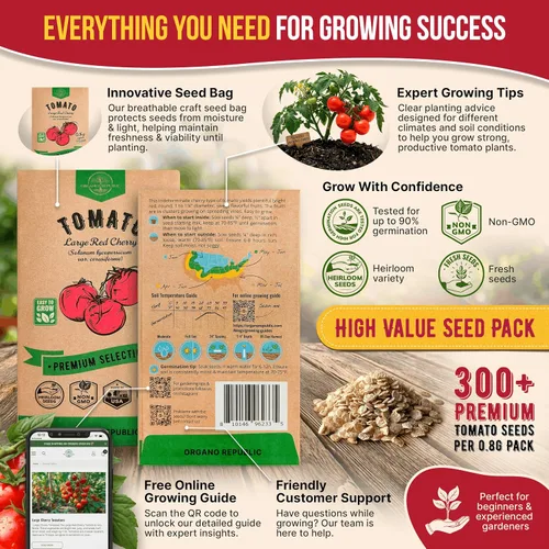 Vista 3 de Paquete de semillas de cereza grandes de tomate de 0.03 oz – Más de 300 semillas de tomate tradicionales sin OMG para plantar verduras en paquete