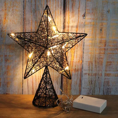 Vista 4 de CVHOMEDECO. Estrella Negra para la Copa del Árbol con Luces LED Blanco Cálido y Temporizador para Adornos de Remate de Árbol de Navidad y Decoración