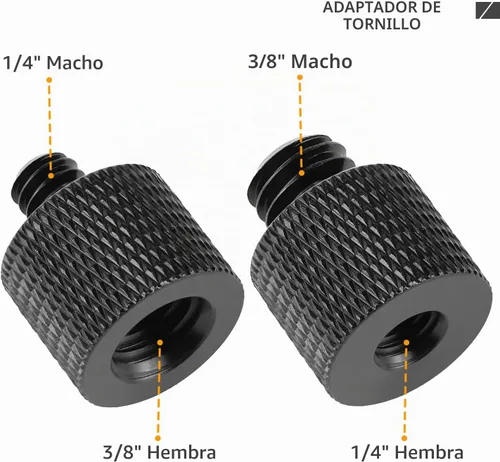 Vista 2 de Adaptador de trípode de cámara de 1/4 a 3/8 y de 3/8 a 1/4 - Tornillo macho a hembra para cámara, montaje, monitor Negro