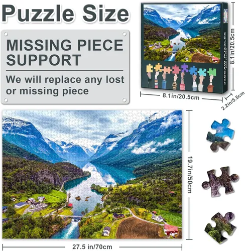 Vista 3 de Rompecabezas para adultos – Paisaje natural de Noruega, 28 x 20 pulgadas, detalles intrincados, juegos de salón, Geirangerfjord Reine, rompecabezas