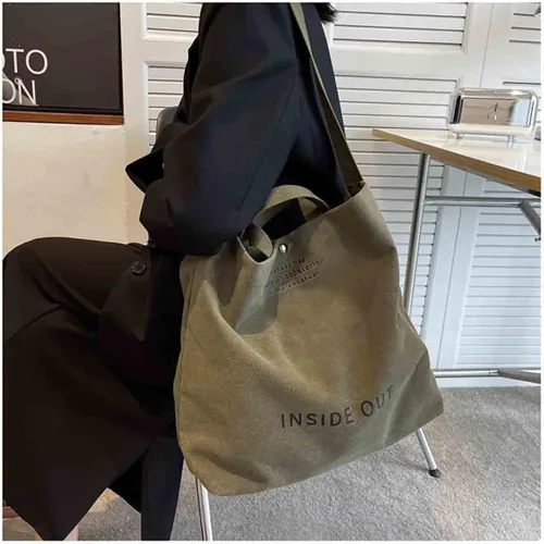 Vista 4 de Bolso de mano de lona grande para mujer, bolso de trabajo para hombro, bolso cruzado con asa superior, estilo vintage, estilo grunge, hobo