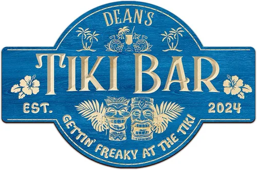 Vista 10 de THUYPT Cartel personalizado con reglas Tiki para bar Tiki, decoración de madera Tiki con patrón Tiki Totem, decoración tropical para playa impresa