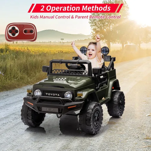 Vista 6 de Auto de paseo de 12 V para niños, camión Toyota con licencia, automóvil eléctrico para niños con control remoto, música, luces LED, sistema